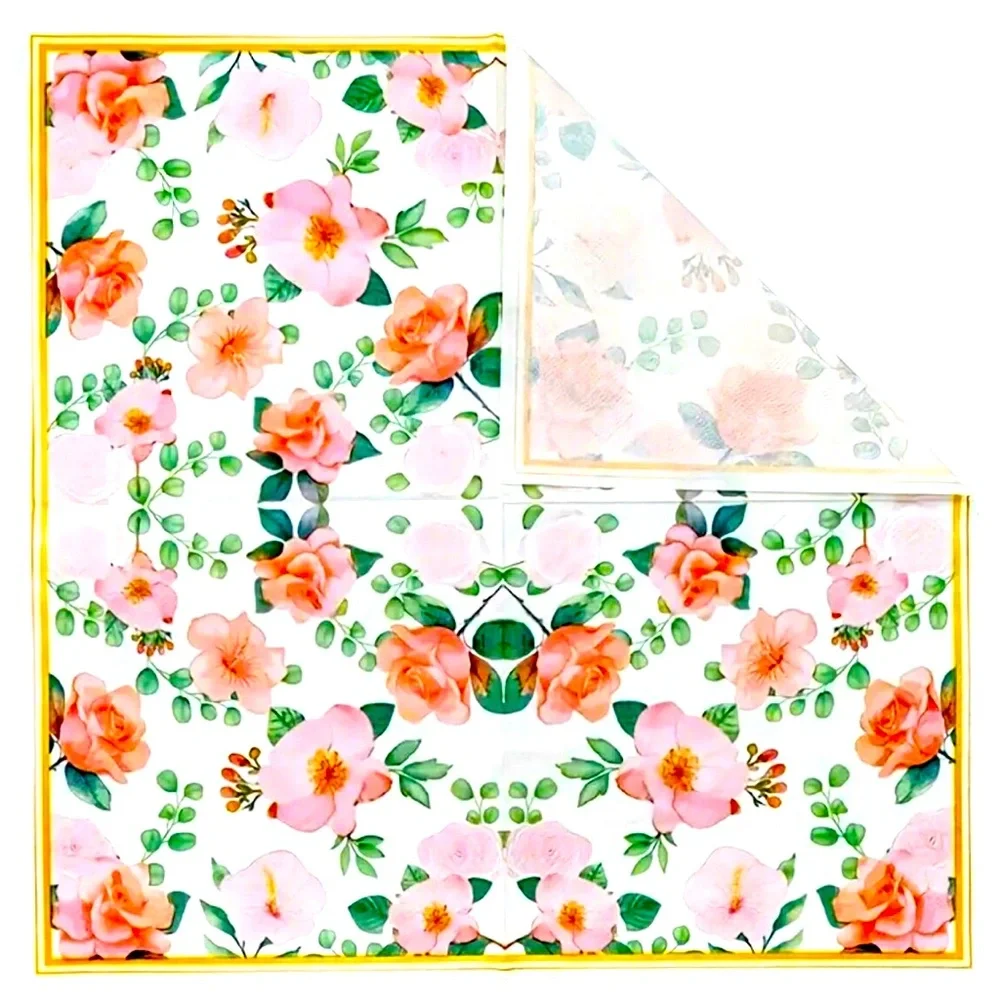 Salmon Pink Floral Print Luncheon Paper Napkins, 20 ct